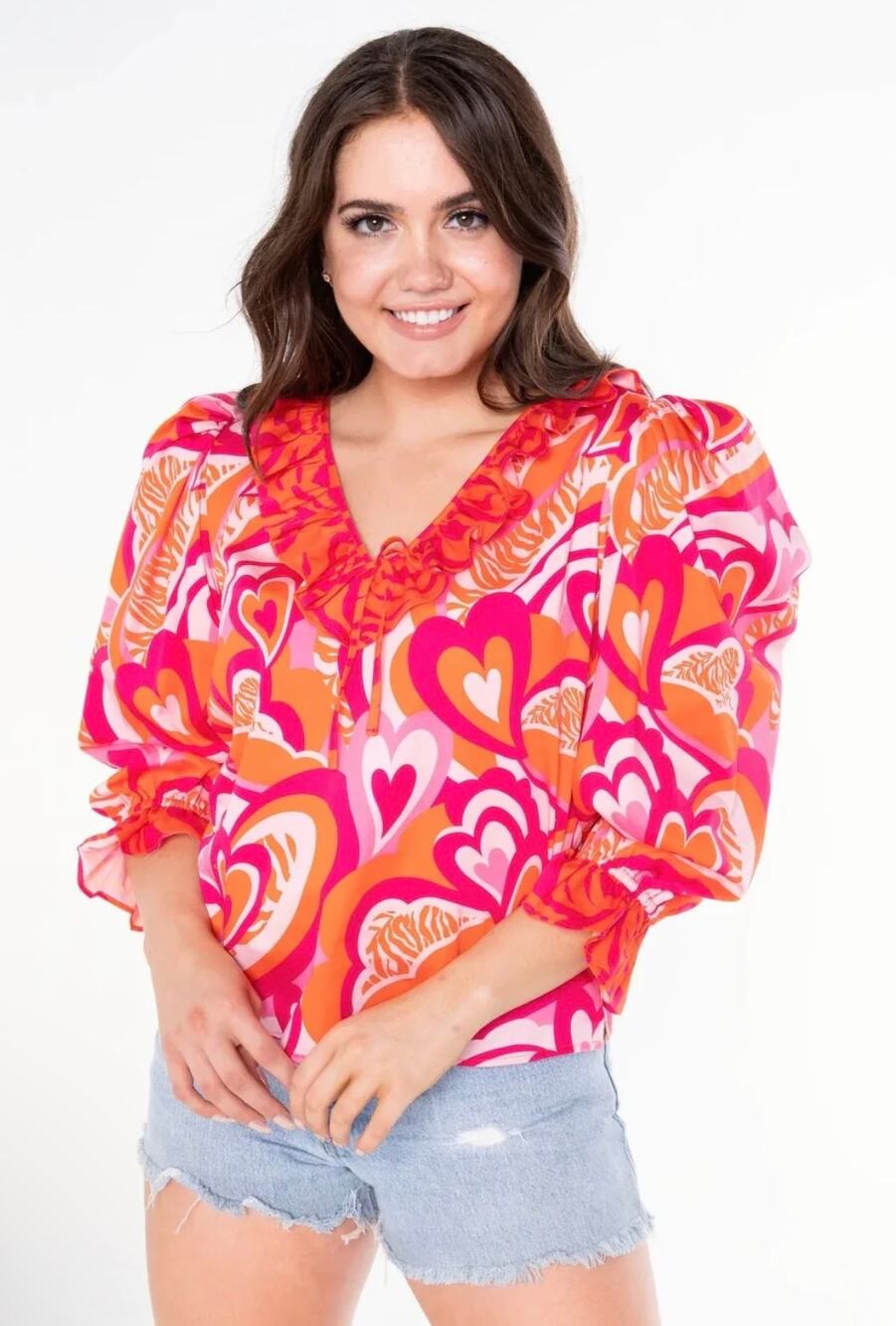 Alden Adair Jean Top Lovers Lane Size Medium NWT Red Pink Romantic Blouse